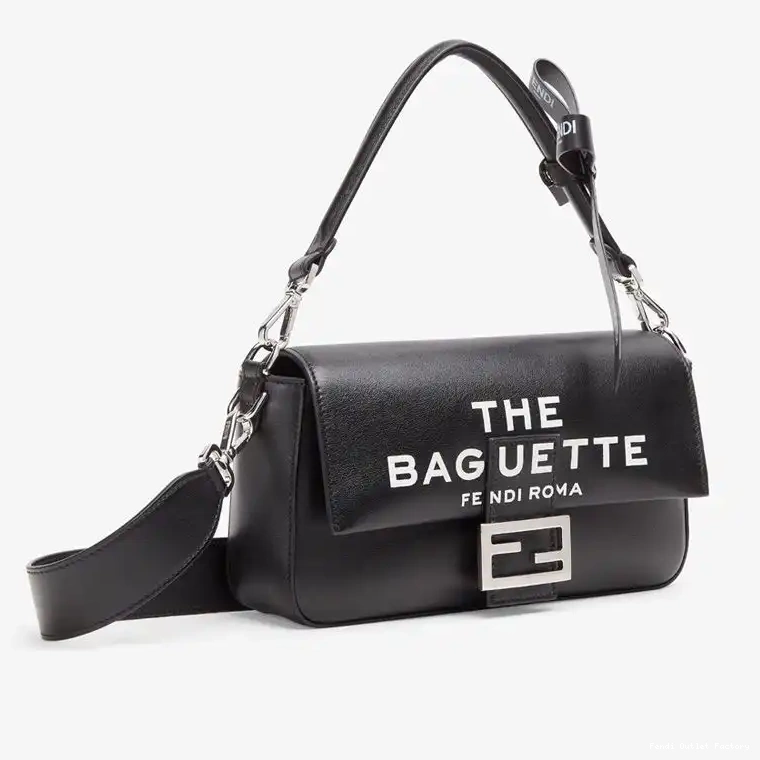Affordable HOT In Leather Fendi Bag Black Baguette Baguette Nappa The Medium Motif 0628